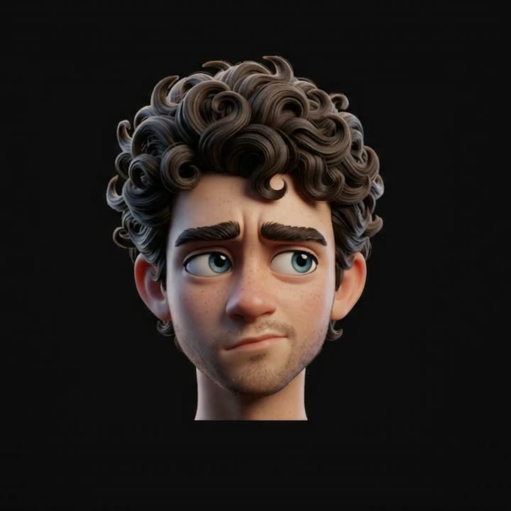 Robin Molinas, as a 3D character, glancing sideways